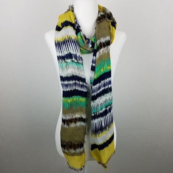 Accessories - Mustard Navy Stripe Lightweight Fringe Scarf